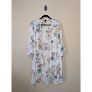Torrid Floral Clip Dot Duster Kimono White Sheer Open Front Cardigan Size 1/2